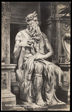 Moses. Photographic postcard after Michelangelo, 195-.