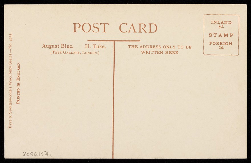 "August Blue" by H.S. Tuke. Process print, 192-.