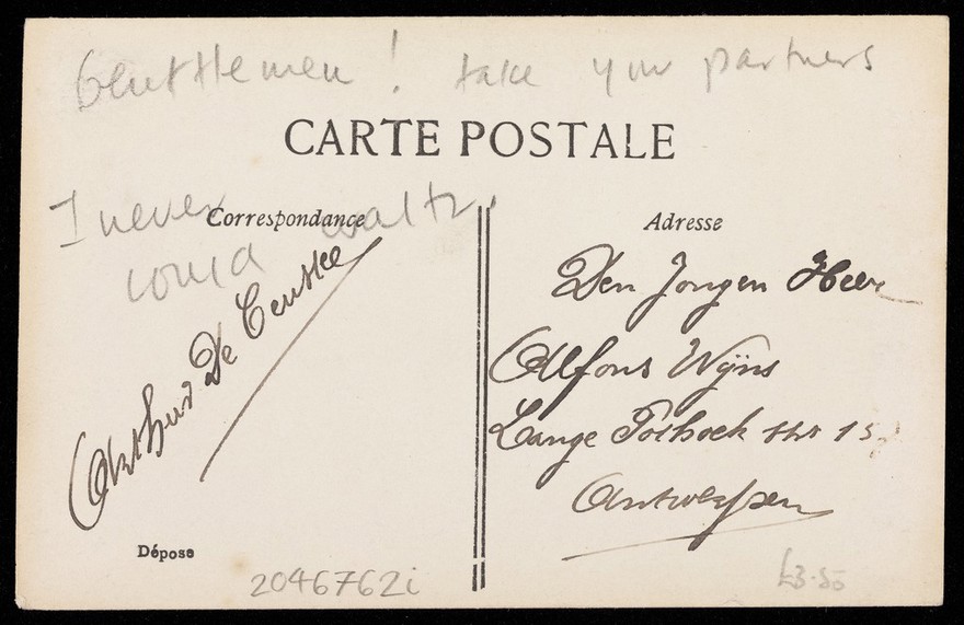 Two wrestlers facing off. Photographic postcard by Walery, 190-.