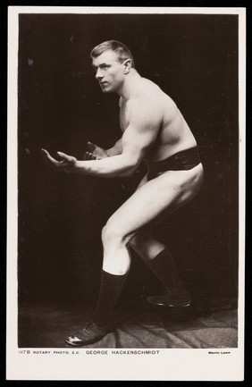 George Hackenschmidt, a wrestler. Photographic postcard after M. Leon, 190-.