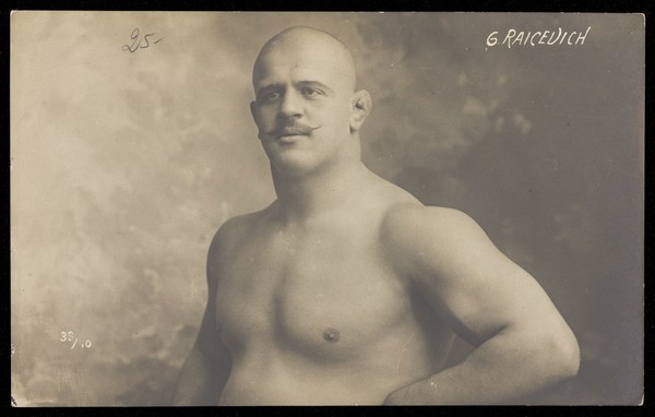 Giovanni Raicevich, a wrestler. Photographic postcard, 19--.