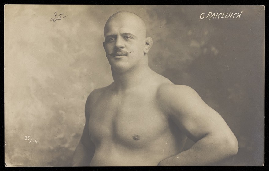 Giovanni Raicevich, a wrestler. Photographic postcard, 19--.