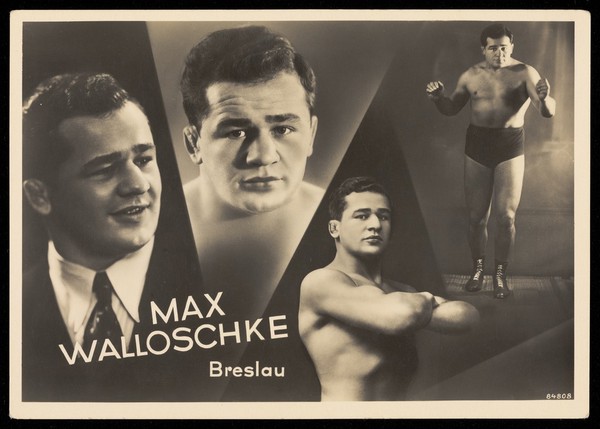 Max Walloschke, a wrestler. Photographic postcard, 192-.