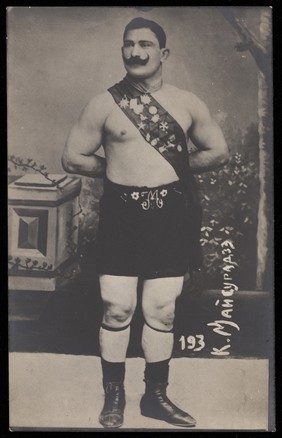 K. Maisuradze, a wrestler. Photographic postcard, 19--.