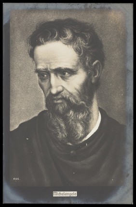 A portrait of Michelangelo. Photographic postcard, 19--.