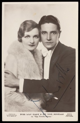 Lilly Elsie and Ivor Novello in "The truth game". Photographic postcard, 19--.