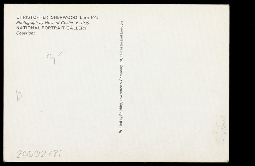 Christopher Isherwood. Process print, 196-, after H. Coster, ca. 1936.