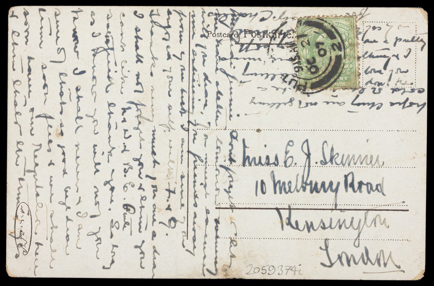 A young man called Oscar is asked by his mother whether he wears hairpins (regarded by her as effeminate). Colour process print, ca. 1907.