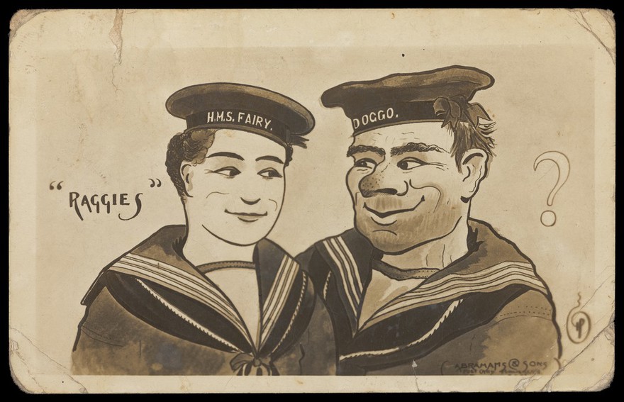 Two sailors gazing lecherously at each other. Photograph, 192-.
