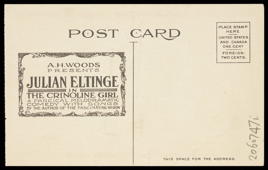Julian Eltinge in drag. Process print, ca. 1916.