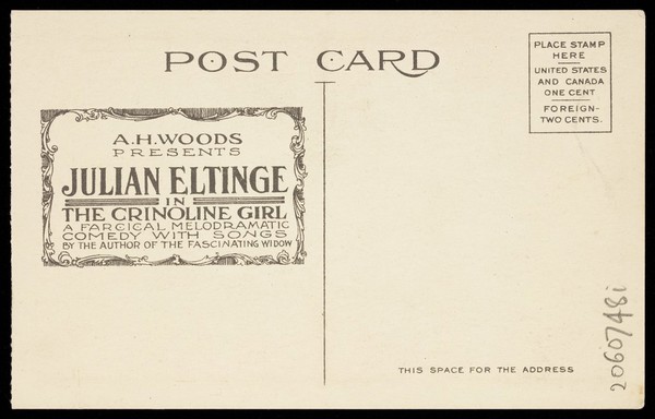 Julian Eltinge. Process print, 1916.