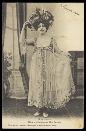 M. de Sternac in drag as one of the Barrison sisters. Process print, ca. 1901.