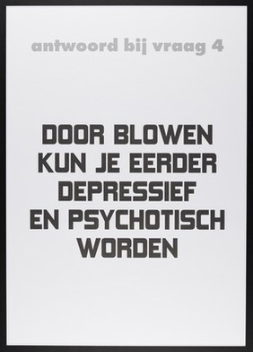 Six questions about drug abuse and six answers. Lithograph, ca. 2000.