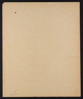 A head tilted to left, with downturned mouth and long purple hair (Christ?). Watercolour by M. Bishop, 1967.