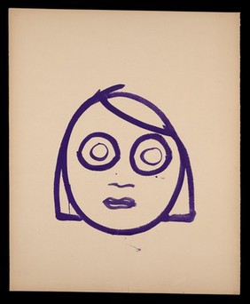 A face (self-portrait aged 10). Watercolour by M. Bishop, 1967.