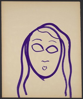 The face of a girl (self-portrait aged 10). Watercolour by M. Bishop, 1967.