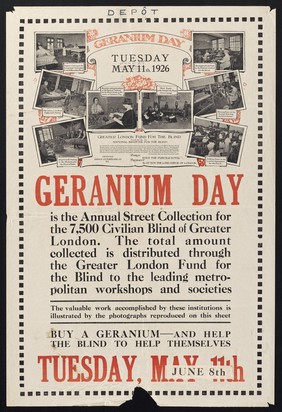 Geranium Day Tuesday May 11th, 1926 / Greater London Fund for the Blind conducted by the National Institute for the Blind.