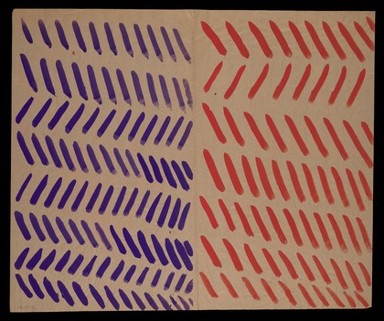 Purple and red diagonals. Watercolour by M. Bishop, ca. 1977.