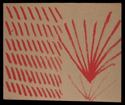 Red diagonals and V-formations. Watercolour by M. Bishop, ca. 1977.