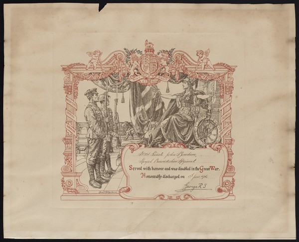 Served with honour and was disabled in the Great War : Honourably discharged on ...