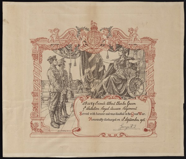 Served with honour and was disabled in the Great War : Honourably discharged on ...