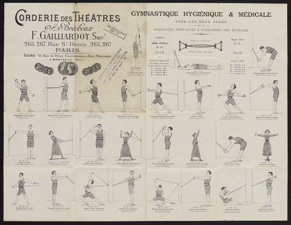 Gymnastique hygiénique & médicale pour les deux sexes : exercises pratiques et raisonnés des muscles / Corderie des Théâtres A. Brécheux, F. Gailliardot, succr., 265, 267 Rue St. Denis, Paris.