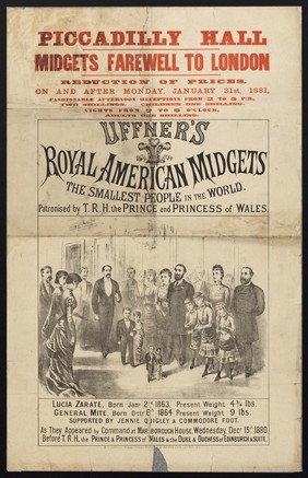 Midgets farewell to London : reduction of prices on or after Monday, January 31st, 1881 ... Uffner's Royal American Midgets, the smallest people in the world.