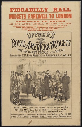 Midgets farewell to London : reduction of prices on or after Monday, January 31st, 1881 ... Uffner's Royal American Midgets, the smallest people in the world.