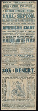 A grand juvenile night : by desire and under the immediate patronage of the right honorable the Earl of Sefton ... the celebrated American Giant Mr. Charles Freeman ... on Tuiesday, January 8, 1844 / Royal Amphitheatre ; sole lessee and manager, Mr. W.R. Copeland, 15 Great Charlotte Street.