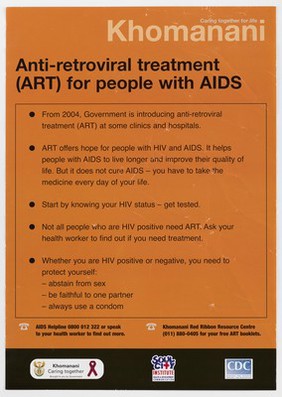 Anti-retroviral treatment (ART) for people with AIDS / Khomanani.