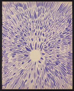 A purple eruption from an empty circle. Watercolour by M. Bishop, 1966.