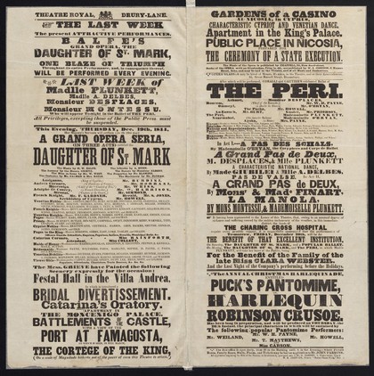 The last week of the present attractive performances : Balfe's grand opera, The daughter of St. Mark ... The peri ... / Theatre Royal, Drury-Lane.