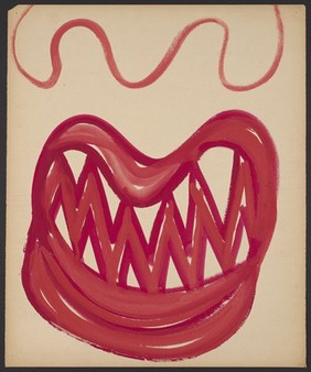 A red mouth in an expression of anger. Watercolour by M. Bishop, ca. 1965.