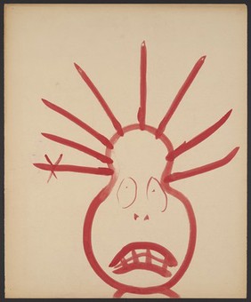 A red potato-head, representing the artist's father. Watercolour by M. Bishop, 1967.