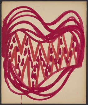 A red mouth in an expression of anger. Watercolour by M. Bishop, 1966.