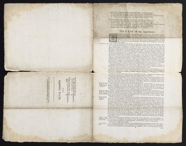 The appellants case : to be heard at the bar of the House of Lords, on Tuesday the first day of May 1733 / C. Talbot, Tho. Lutwyche.