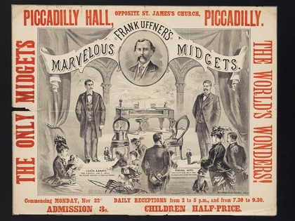 Frank Uffner's marvellous midgets : the only midgets, the world's wonders! : Piccadilly Hall, opposite St. James's Church, Piccadilly : commencing Monday, Nov 22nd ...