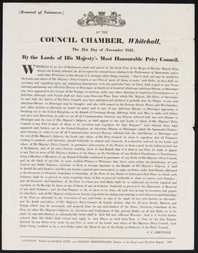 At the council chamber, Whitehall, the 21st day of November 1831 / by the Lords of His Majesty's Privy Council ; C.C. Greville.