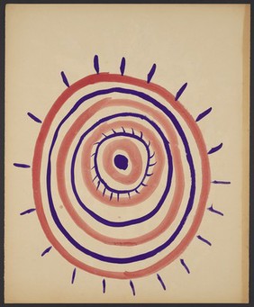 Concentric circles representing an eye. Watercolour by M. Bishop, 1968.