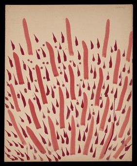 Uprights, darts and droplets. Watercolour by M. Bishop, 1968.