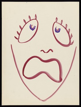 Head of a person in anguish. Watercolour by M. Bishop, 1970.