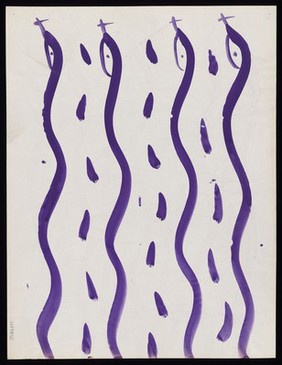 Four snakes. Watercolour by M. Bishop, 1969.