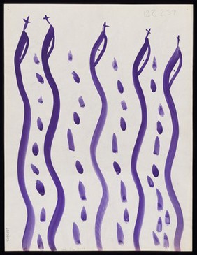 Five snakes. Watercolour by M. Bishop, 1969.