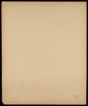 Above, a hand; below, a kneeling figure in despair. Watercolour by M. Bishop, 1958.