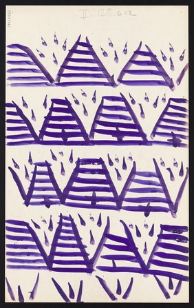 Purple grids with purple darts. Watercolour by M. Bishop, 19--.