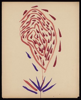 A clenched fist resembling a flower. Watercolour by M. Bishop, 1967.