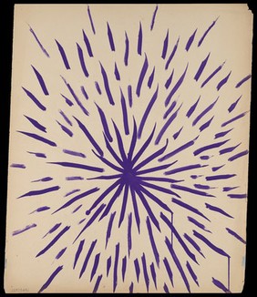 A purple star radiating darts. Watercolour by M. Bishop, 1968.