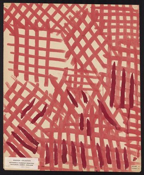 Red grids with cerise darts. Watercolour by M. Bishop, 1967.