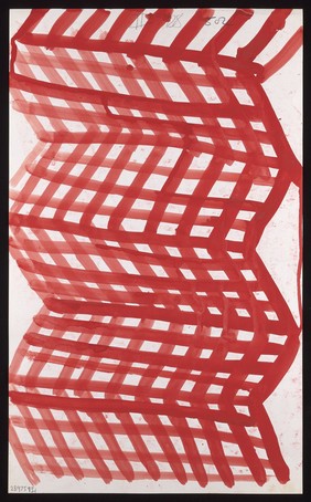 Red grids in different planes. Watercolour by M. Bishop, ca. 1970.