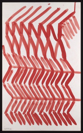 Red zigzags. Watercolour by M. Bishop, ca. 1970.